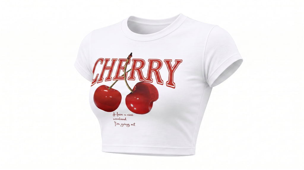 BRILUZ Cherry Kiss Crop Top - White