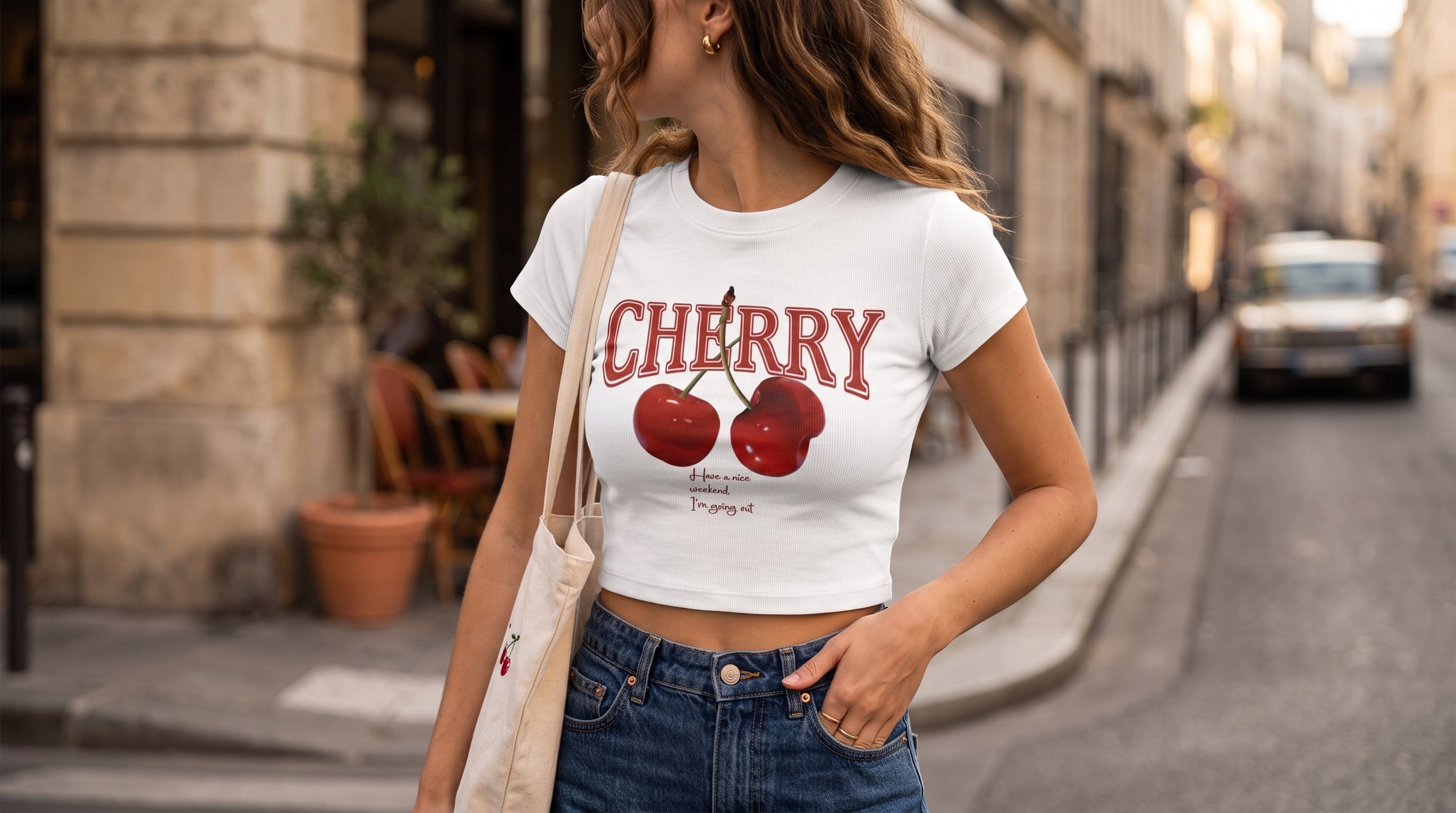 BRILUZ Cherry Kiss Crop Top - White