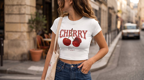 BRILUZ Cherry Kiss Crop Top - White